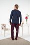 Men's Winter Plaid Combed Cotton Interlock Pajama Set Navy Blue - 3