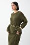Patterned Openwork Khaki Knitwear Dress - 2