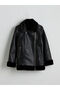 Mg trend'en lcw waikiki black fur collar women's Leather-Look coat
