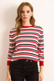 Women's Ecru Striped Soft Textured Viscose Blend Knitwear Blouse Blz-19003096 - 3