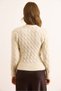 Women's Ecru Hair Braided Crop Beard Knitwear Blouse Blz-19003097 - 7