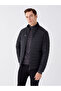Black Standard Mold Stand Collar Men's Leather Look Coat - 2