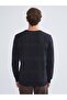 Navy Blue Crew Neck Long Sleeve Plaid Men's Knitwear Sweater - 7