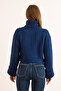 Women's Navy Blue Turtleneck Soft Textured Ribbed Crop Sweater Kzk-19000983 - 2