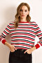 Women's Ecru Striped Soft Textured Viscose Blend Knitwear Blouse Blz-19003096 - 5