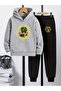 Children's Printed Hooded Sweatshirt and Tracksuit Set 3-Thread Brushed Inside for Autumn/Winter