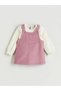 Lcw Baby Pink Crew Neck Velvet Baby Girl Blouse and Salopet 2'Li