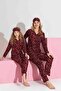 Women's Black Heart Patterned Front Buttoned Mother-Daughter Combination Suede Velvet Winter Warm Pajama Set