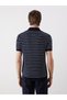 Vizyon New Season Navy Blue Polo Collar Striped Men's Knitwear T-Shirt - 4