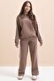 Brown Girl's Stripe Detailed 3-Thread Ribbed Suit 21515