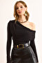 Women's Black Asymmetrical Drape Detailed Sandy Blouse Blz-19003101 - 4