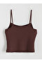 Brown Square Neck Textured Thread Strap Women's Tank Top - 6