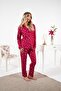 Women's Winter Front Buttoned Heart Patterned Suede Pajama Set - 5