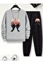 Children's Printed Crew Neck Sweatshirt and Sweatpants Set 3 Thread Raster for Autumn/Winter