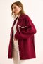 Women's Burgundy Premium Cashmere Look Knitwear Jacket with Pocket and Collar Detail Ckt-19000461 - 4