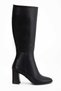 Women's Black High Heeled Leather Look Boots - 3