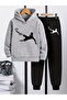 Children's Printed Hooded Sweatshirt and Tracksuit Set 3-Thread Brushed Inside for Autumn/Winter