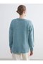 Blue Crew Neck Self-Patterned Women's Knitwear Sweater - 4
