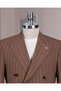 Italian Style Double Breasted Jacket Pant Suit Brown T14134 - 2