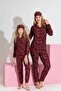 Women's Black Heart Patterned Front Buttoned Mother-Daughter Combination Suede Velvet Winter Warm Pajama Set - 4