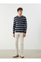Mg Trend'En Navy Blue Crew Neck Striped Men's Knitwear Sweater - 7