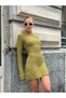 Women's Green Tie-Up Deep Back Cut-Out Long Sleeve Seersucker Textured Mini Short Party Dress - 8