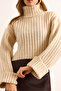 Women's Cream Turtleneck Soft Textured Ribbed Crop Sweater Kzk-19000983 - 6