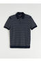 Vizyon New Season Navy Blue Polo Collar Striped Men's Knitwear T-Shirt - 5