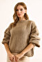 Women's Mink Crew Neck Soft Textured Basic Knitwear Sweater Kzk-19000987 - 5