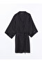 Black Double-Breasted Collar Satin Women's Dressing Gown - 6