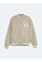 Beige Suede Logo Embroidered Men's College Jacket - 6