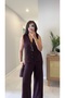 Perstone Burgundy Button Detailed Vest Pants Set - 4