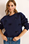 Women's Navy Blue Asymmetrical Stitching Detailed Bow Embellished Sweatshirt Swt-19000738 - 5