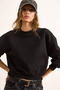 Women's Black Double Interlock Sleeve Detailed Thick Sweatshirt Swt-19000735 - 5