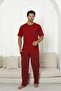 Men's %100 Organic Natural Cotton Plaid Pocket Detail High Quality Short Sleeve Pajama Set - 3