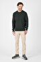 سترة تريكو رجالية بياقة دائرية من القطن بنسبة 100% باللون الكاكي - 3