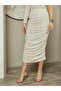 Textured Ruched Side Pencil Midi Skirt - 2