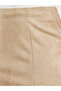 Suede Look Knee Length Skirt with Curved Split - 3
