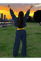 Women's 84 Printed Off-Shoulder Navy Blue Sweatshirt Sweatpants 3 Thread Double Set - 2