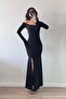 Women's Black Slit Long Dress 1041-2465 - 2