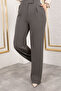 High Waist Palazzo Pants with Velcro Closure Tsd250204 Anthracite - 3