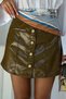 Gold Button Detailed Leather Women's Skirt - Green