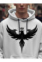 Crowned Eagle Printed White Oversize Hooded Sweatshirt Black Pants Jogger Tracksuit Set - 3