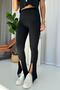 High Waist Slit Steel Women's Leggings - Black