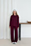 Women's Burgundy Modal Fabric Long Sleeve Basic Tracksuit Set