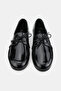 Women's Black Patent Leather Genuine Natural Leather Size 36-41 Lace-Up Flat Shoes - 3