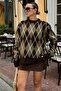 Khaki Zuza Baklava Patterned Crew Neck Women's Knitwear Sweater