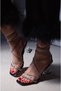 Elegance Stone-Embellished Sparkling Silver Lame Gray Ankle-Strap Transparent Heeled Stylish Evening Dress Shoes - 2