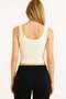 Ecru Slim Fit Cropped Tank Top with a Straight Round Neckline and Ribbed Camisole Style. - 2