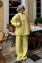 Yellow Crew Neck Oversize Sweater-Pants Knit Women's Bottom-Top Set - 3
